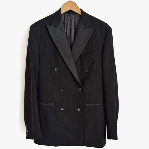 Eidos Napoli Mens Black Wool Mohair Double Breasted Tuxedo Blazer Size 50R