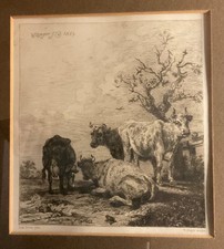 Original Radierung 1869 W. Unger nach Paulus Potter – Kühe – 19. Jh. Grafik