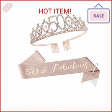 CIEHER 50th Birthday Crown  Sash Pearl Pin, 50th Birthday Decorations