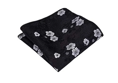 Conjunto de pajarita floral para hombre con pajarita y cuadrado de bolsillo negro/blanco Foto 3 de 3