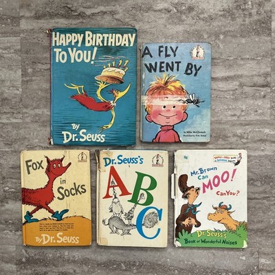 Vintage Dr. Seuss Bright Early Books Lot 5 HC Books, Fox In Socks, A Fly Went By