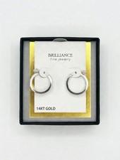 14K White Gold Round Hoop Earrings Smooth Polished Hinged Snap Closure New