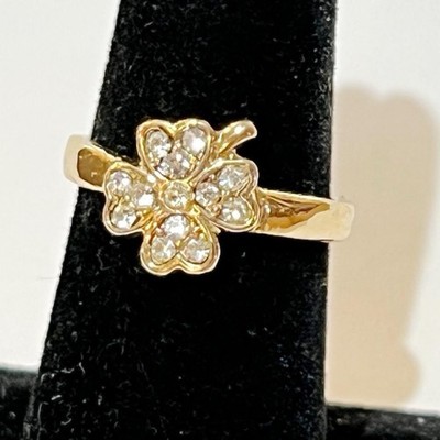 4 Leaf Clover Goldtone Crystal Ring Size 7 1/4