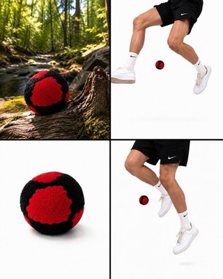 Red Black 8 Panel Hacky Sack Steel & Sand Filled Durable Footbag