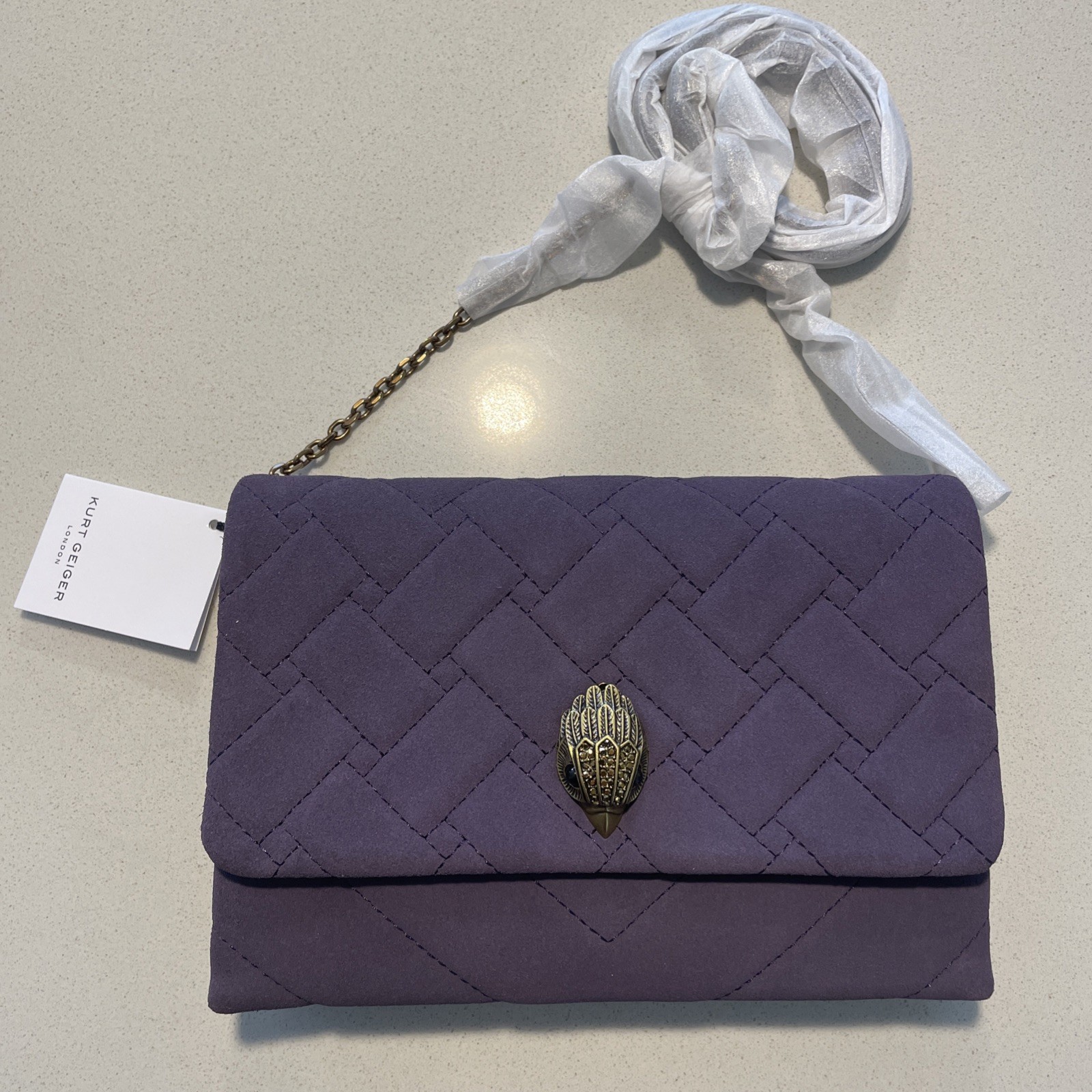 NWT Kurt Geiger Kensington Quilted suede duet crossbody, purple $225