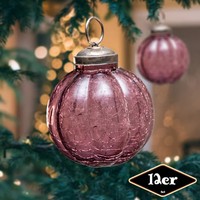 Christbaumkugelset, Rund, 12Er Set | Glas, Violett, Krakeliert | H9,0Xb8,0Cm