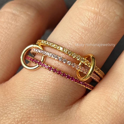 Yellow & Rose Gold Multi Band Linked Ring Stacked Rings Gold Band Stack