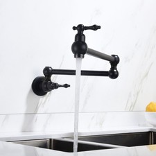 Folding faucet Pot Filler Faucet Wall Mount 360 Rotation, 100 brass, matte blk