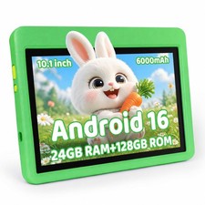 Kids Tablet 10 inch Android 16, 24GB RAM 128GB ROM 1TB Expand, Green