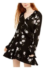 AMERICAN RAG Womens Black Ruffled Short Faux Wrap Dress XXS