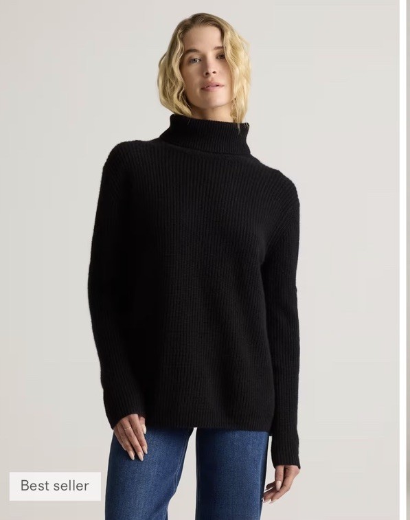 Quince Black Mongolian Cashmere Fisherman Turtleneck Sweater Size S Small