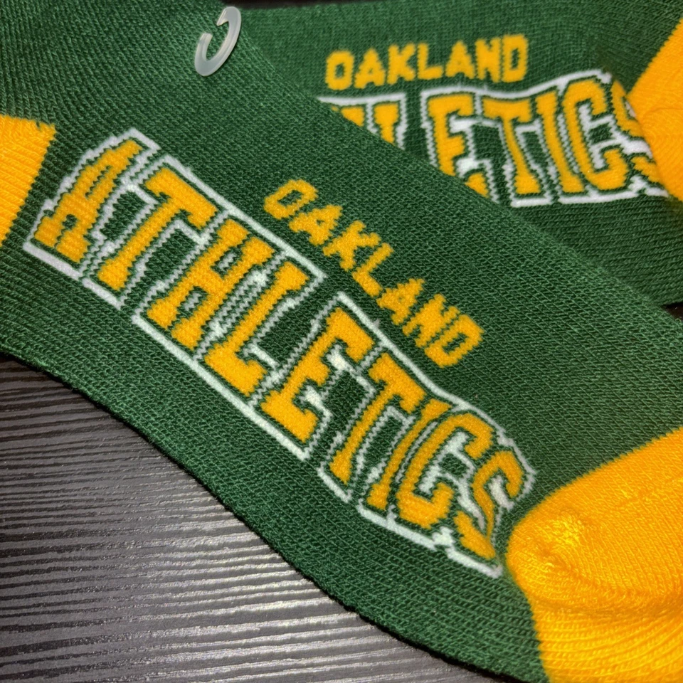 Youth Size OAKLAND ATHLETICS A’s Crew Socks MLB Baseball New Green Yellow - Image 2 of 4