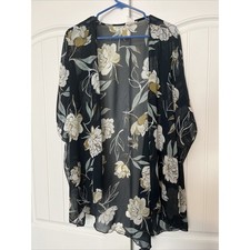 Emory Park Blue Floral Kimono M Women s Short Sleeve Cardigan Flowy