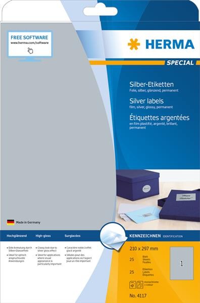 Herma Folien-Etiketten Special, 210 X 297 Mm, Silber-image