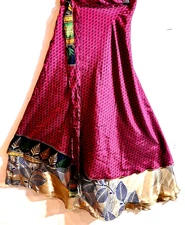 Incredible-art Vintage Silk Sari Magic Wrap Skirt Reversible Double Layer skirt,
