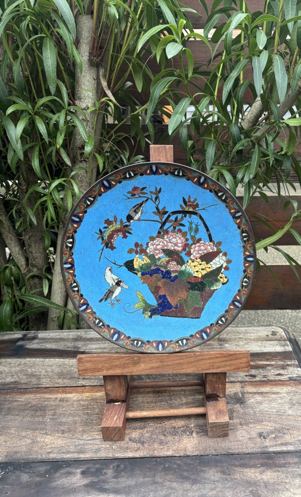 Bird Cherry Blossomed Enamel Dish Japan Meiji Antique Enamel Japan