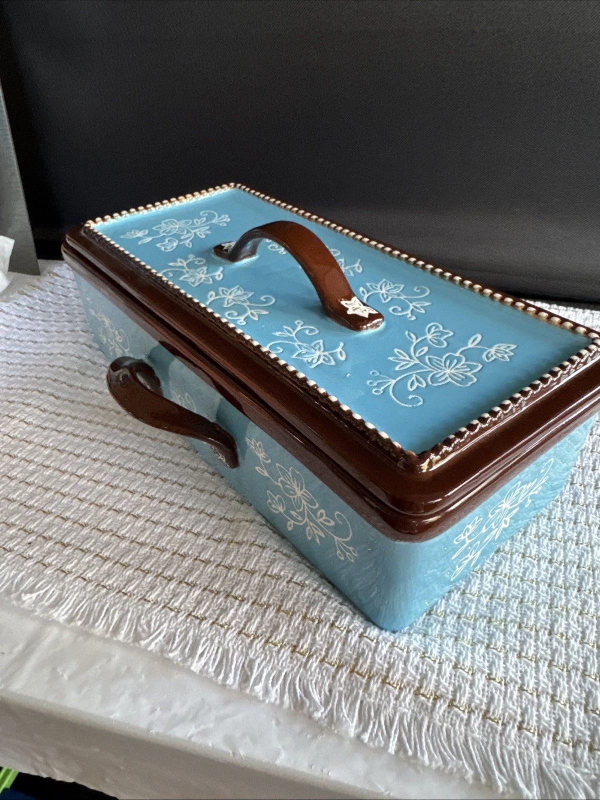 QVC Temp-tations Ceramic Baker Floral Lace 1.75 Qt Multifunctional w Drip Tray