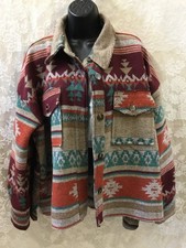 La Miel Blanket Jacket Size L Boho Southwestern Aztec Shacket raw hem western