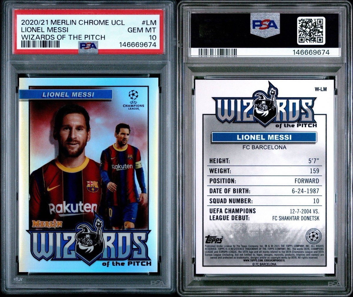 Lionel Messi 2020-21 Topps Merlin Chrome Wizards Of The Pitch PSA