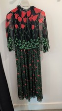 Gucci Womens 44 Black Tulip Print Cape Overall Lace Dress Floral Midi Silk
