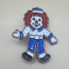 Enamelled Clown Lapel Pin Red Hair Blue Outfit White Shirt 2in Metal