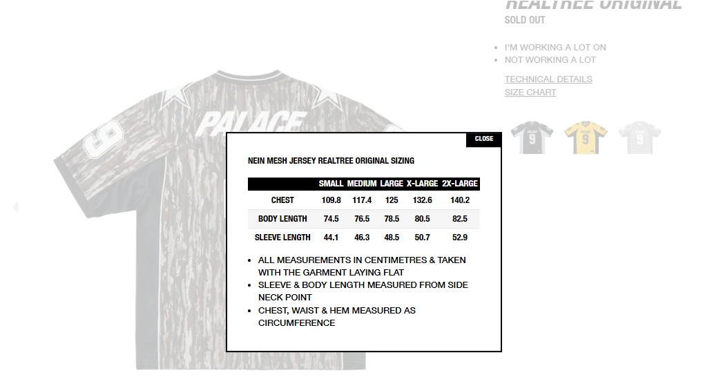 Palace SS26 Nein Mesh Football Jeresy Realtree Camo Mens Size