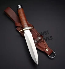 Custom Handmade D2 Steel Fantasy Dagger Hunting Knife with Leather Sheath