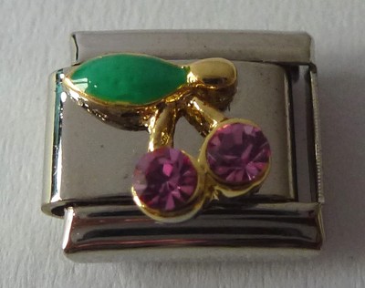KIRSCHEN mit ROSA EDELSTEINEN Italian Charm KIRSCHE 9mm passt klassischen Armbändern N87 Edelstein