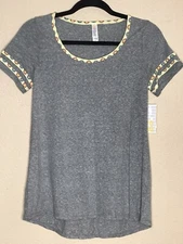 Lularoe  Classic T Women’s Size XXS Color Grey Wiht Yellow Trim 1