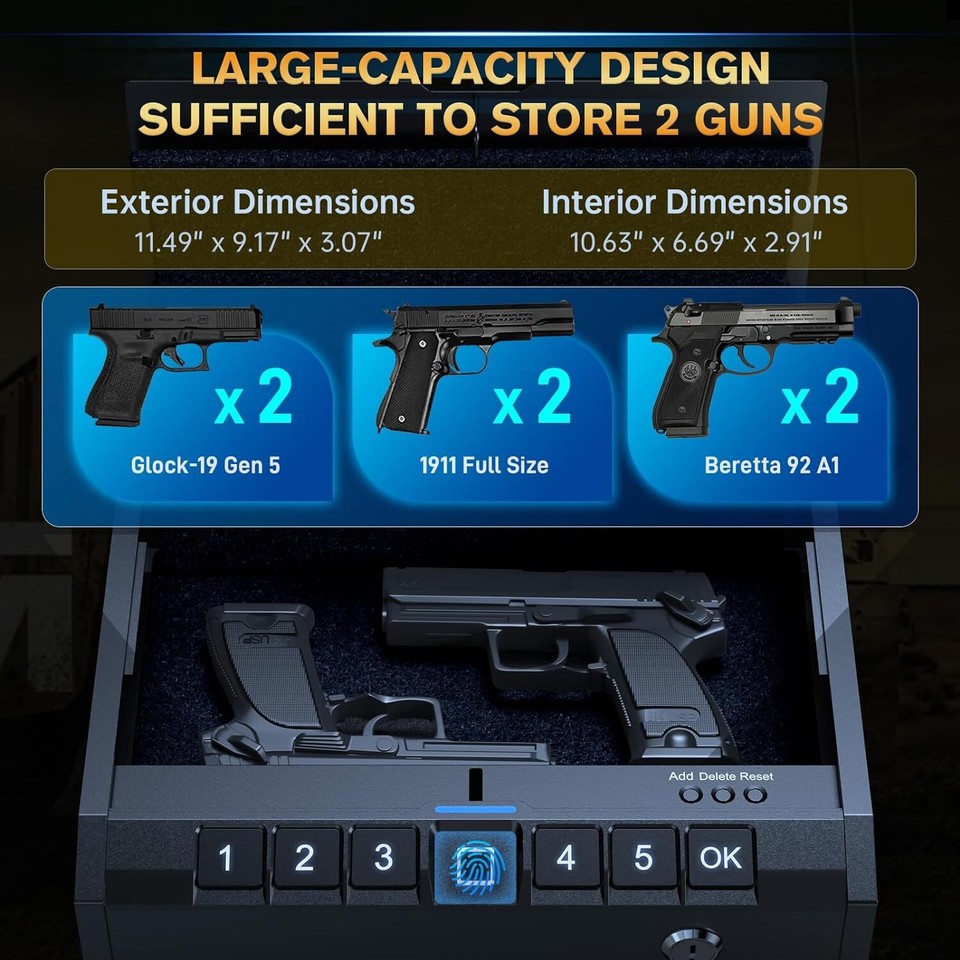 Gun Safe Box Biometric Quick Access Firearm Safety Fingerprint Lock or ...