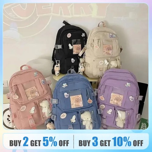 Popular Pink Purple Color Girls High School Student Backpack Bags - Picture 2 of 16