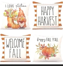 4 Fall/Autumn Throw Pillow Covers 4 Different Patterns.