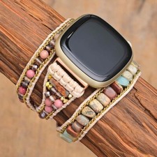 for Fitbit Versa 4/Sense 2 Band Bohemian Watch Strap Natural Stone Wristband