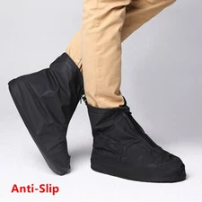 Men's Unisex Reusable Black Rain Boots Waterproof Anti-slip Rain Shoes Cover