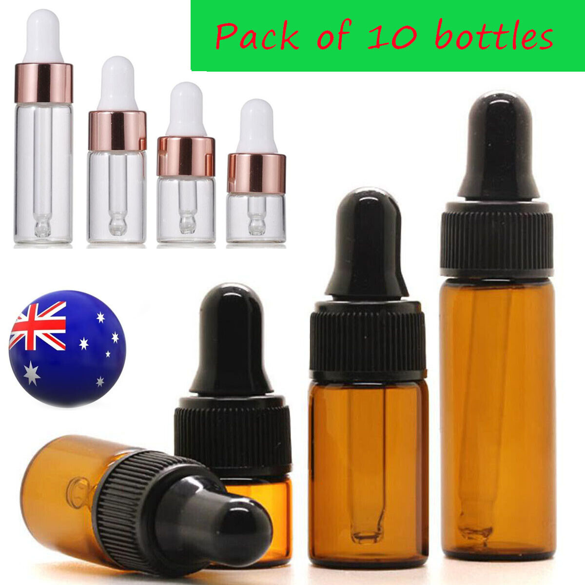 SeaAZqurtles Amber GLASS DROPPER BOTTLES 1-5ml Drop Pipette Aromatherapy Eye Ear E B1X0 B8T7 - Foto 7