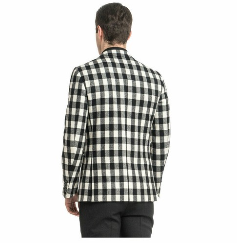 Schwarz-weiß karierter Herren Blazer kariert Freizeit Business Slim Workwear Smoking - Bild 3 von 24
