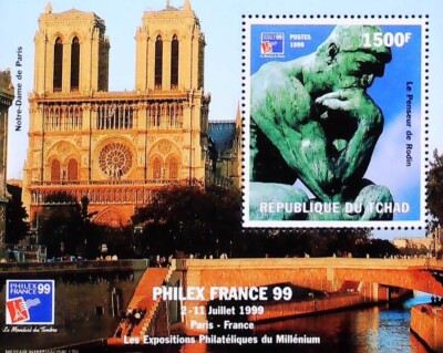 NOTRE-DAME PHILOSOPHY THE THINKER BY RODIN PHILEX FRANCE 1999 MNH** Sheet LX94