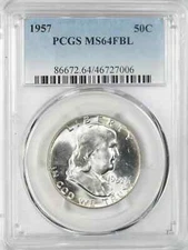 1957 FRANKLIN HALF DOLLAR 50C PCGS MS 64 FBL MINT UNC - FULL BELL LINES (006)