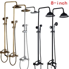 8” Wall Mount Shower Faucet Set Rainfall Head Hand Shower Tub Filler Mixer Tap
