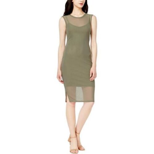 Bar III Sheer Mesh Bodycon Olive Dress Womens L - Picture 1 of 7
