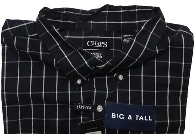 chaps big and tall dress shirts Chaps Men's Big & Tall Short Sleeve Printed Woven Shirt, Navy Blue, XLT, Cotton