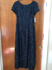 ALEX EVENINGS Navy Gown Floral Design with Sequins size 6P  NWT