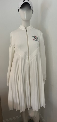 AUTH.GUCCI GUCCI Embroidered Technical Jersey White Pleated Tennis Dress M NEW - Picture 4 of 12