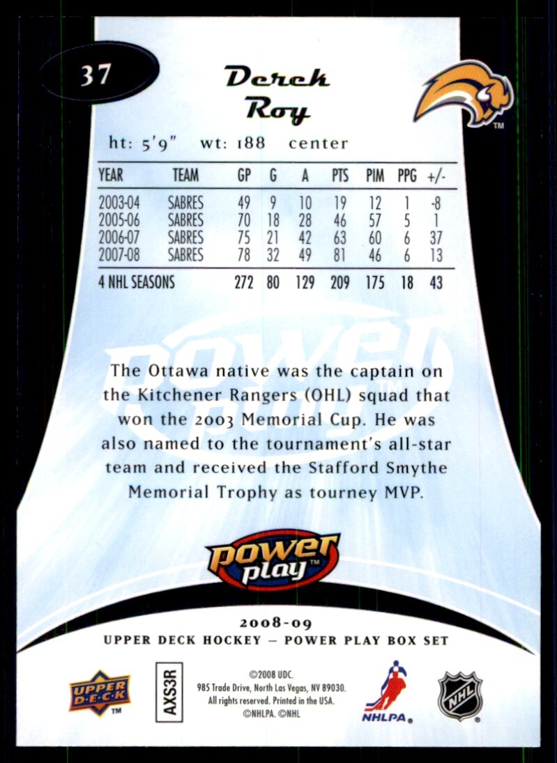 2008-09 Upper Deck Power Play Derek Roy Buffalo Sabres #37 | eBay