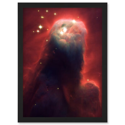 Hubble Weltraumteleskop Kegelnebel NGC 2264 rot blau Säule gerahmter Kunstdruck A4
