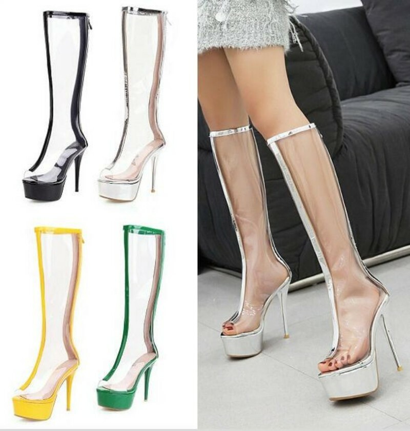 Womens Peep Toe Clear Transparent Stiletto High Heels Sandals Boots  46/47/48 New | eBay