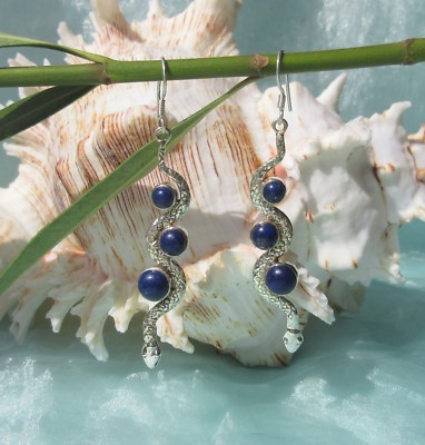 RX Ohrring Sterling Silber 925 Schlange Krafttier der Indianer Lapis Lazuli blau