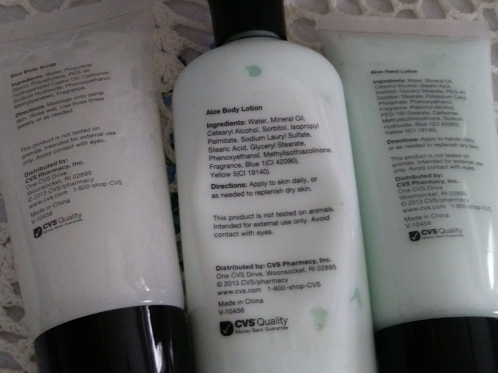 CVS 3 PIECE ALOE BODY SCRUB,BODY LOTION AND HAND LOTION. NEW