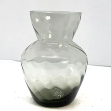 Vintage Smoked Glass Swirl Optic Art Glass Vase Hand Blown