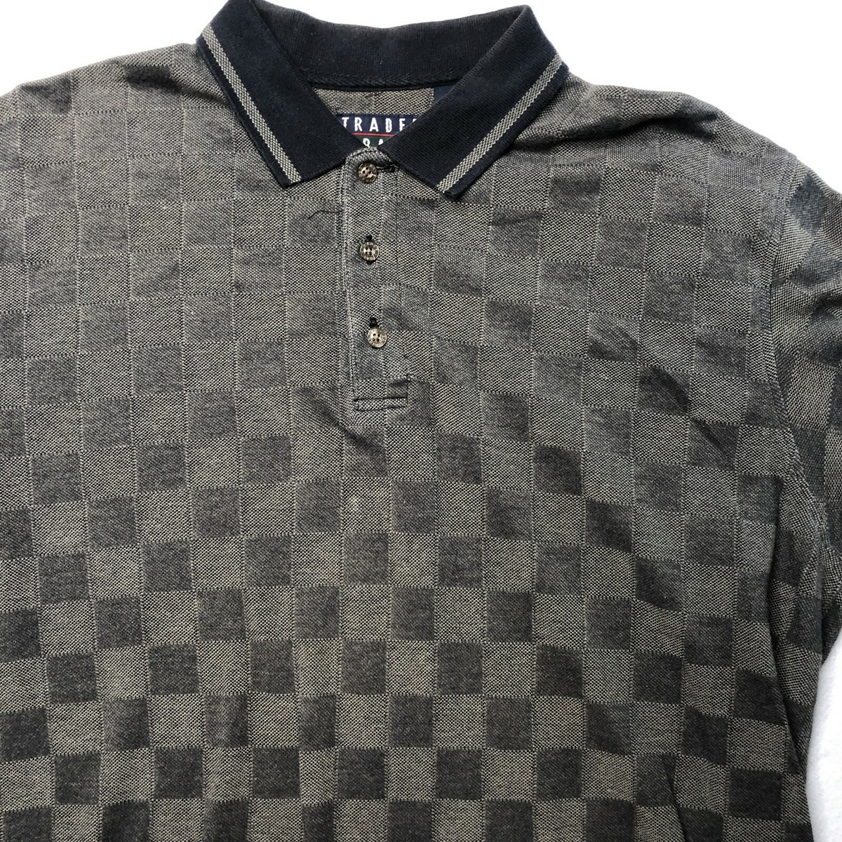 Vintage Trader Bay Polo Shirt Mens Large Short Sleeve Dark Check 